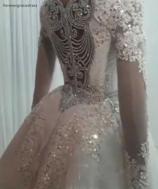 Luxury Mermaid Beaded Crystals Wedding Dresses With Detachable Skirt 2019 Vintage Long Sleeve Rhinestones Long Dubai Arabic Robe Gown BC1366  399 (4)
