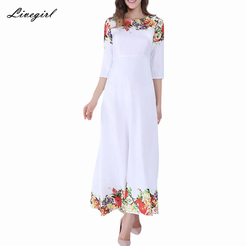 elegant round neck printed maxi dress