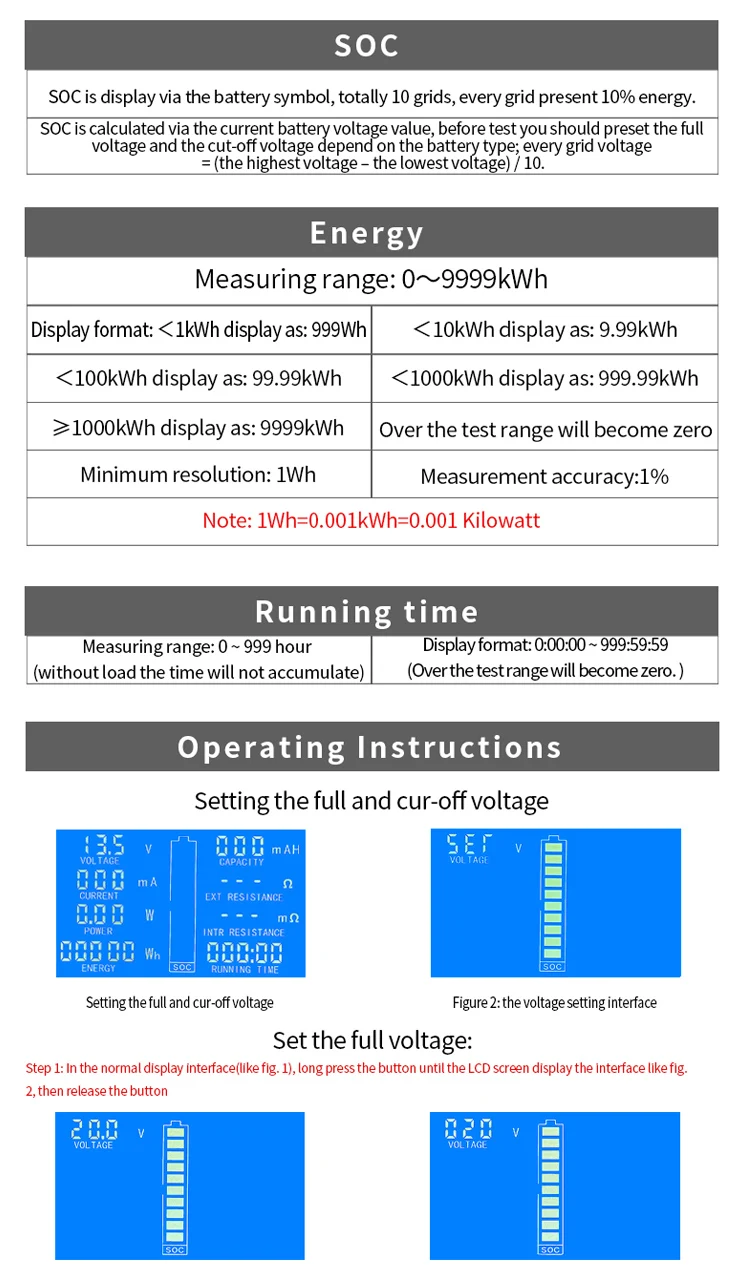 PZEM-015 200v 50A Battery Discharge Tester Capacity Power Energy Impedance Resistance Digital Ammeter Voltmeter Energy Meter