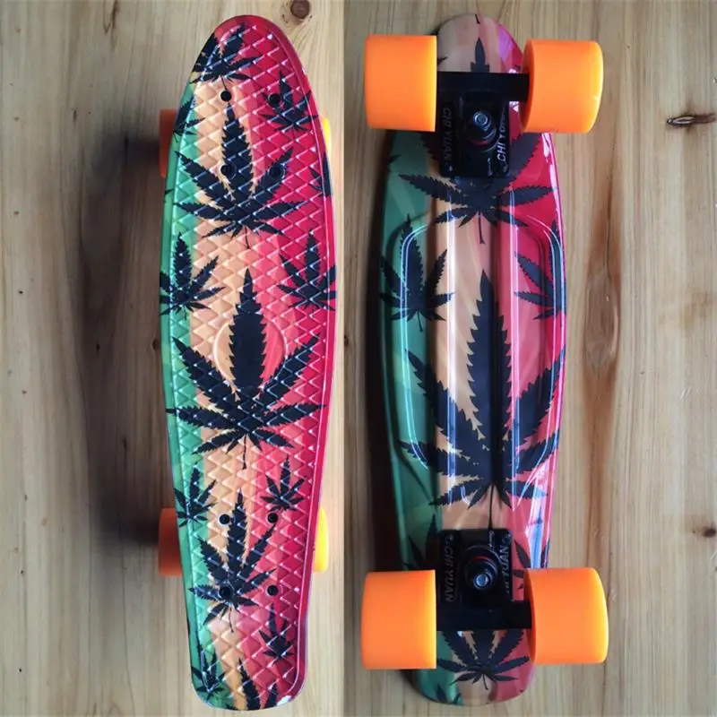 Leaves Graphic Printed Plastic Mini Cruiser Skateboard 22 Leaves Graphic Printed Plastic Mini Cruiser Skateboard 22