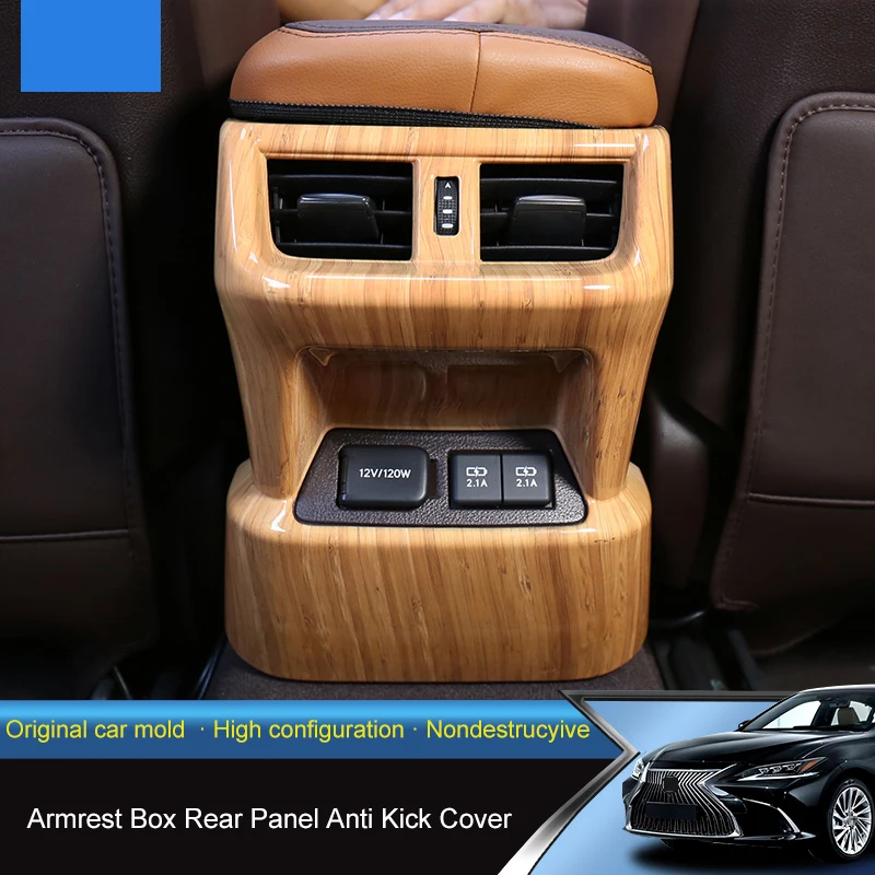 QHCP ABS Car Rear Air Vent Frame Back Armrest Box Cover Anti Kick Interior Decorative Accessories For Lexus ES200 260 300H 2018