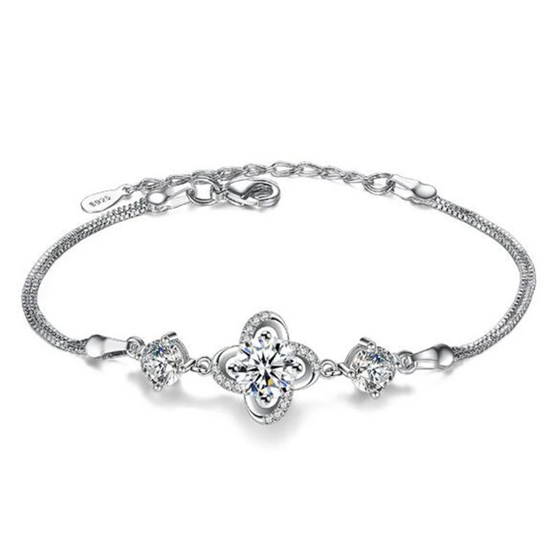 OMHXZJ/ ; милые модные женские свадебные подарки для девочек; цвет сливы; белый; сиреневый циркон; браслет из стерлингового серебра 925 пробы; SZ85