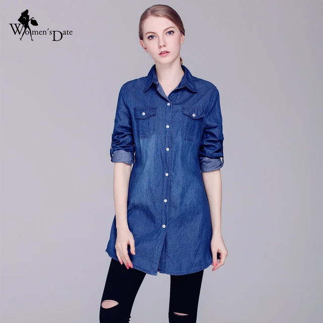 WomensDate Señoras Camisas Mujeres Blusas Femininas Camisa Manga Larga de Mezclilla Azul Jeans Camisa 2017 Primavera Grande Jeans Blusas _ - AliExpress Mobile