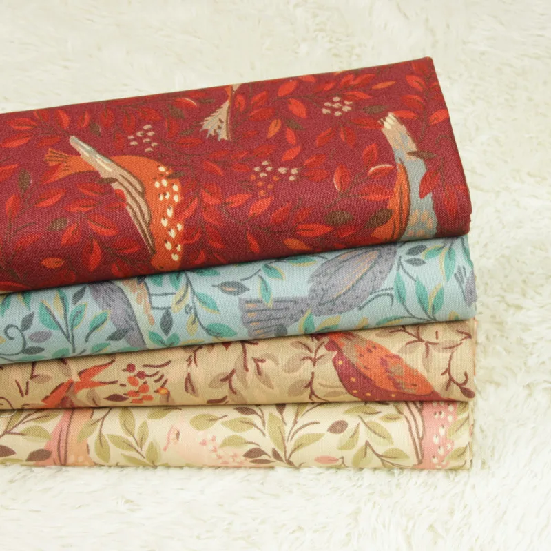 

half meter 100% cotton canvas fabric with cartoon bird leaves print handmade DIY sofa pillow back cushion curtain cloth B238