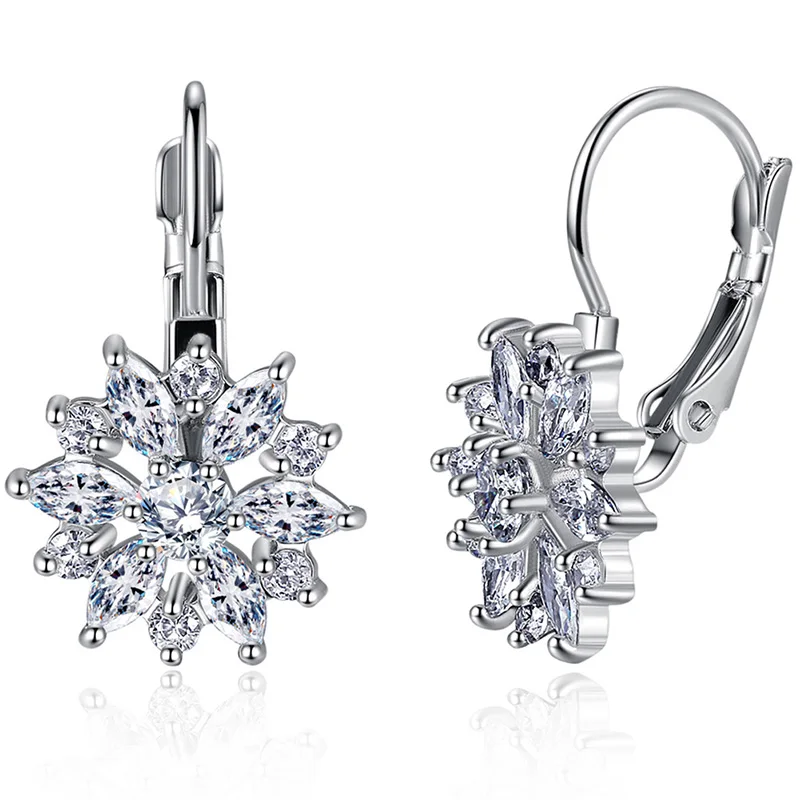 Женские серьги кольца с фианитом серебро/розовое золото|hoop earrings|flower hoop earringsearrings
