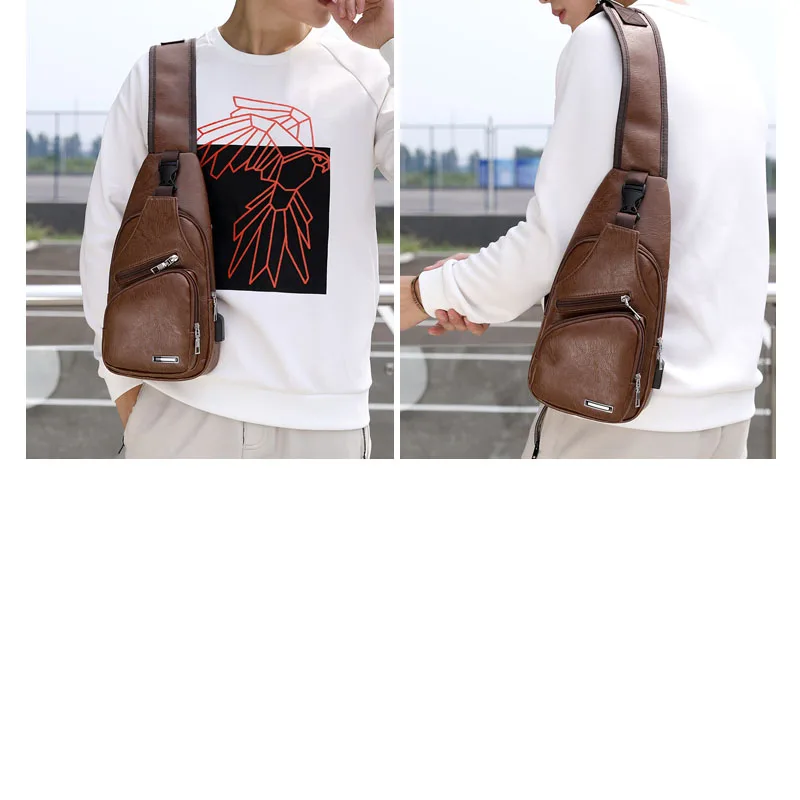 

2019 New USB Men's Chest Bag Portable Charging Casual Messenger Bag Outdoor Sports PU Leisure Diagonal Shoulder Fashion Bag