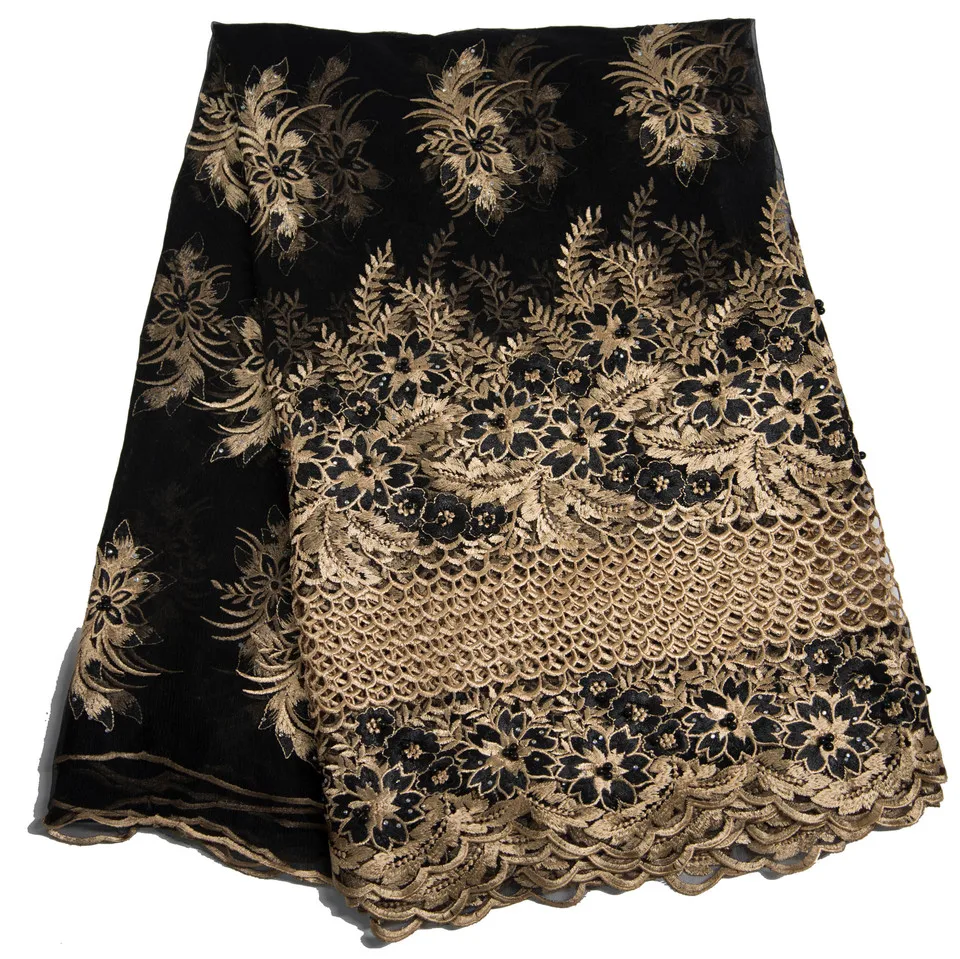 Нигерийская Свадебная кружевная ткань новейшая африканская сетчатая с бисером