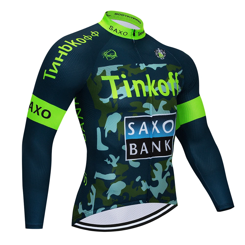 Камуфляж Saxo Bank Tinkoff флуоресцентный зеленый с длинным рукавом Велоспорт Джерси гонки суд брюки велосипедные майки Дорожный велосипед Велоспорт Набор - Цвет: 4