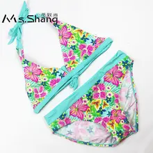 От 6 до 16 лет с цветочным принтом, Детские купальники для девочек купальник детский топ с бретелькой через шею для маленьких девочек пляжное бикини купальник для девочек-подростков; ванный комплект