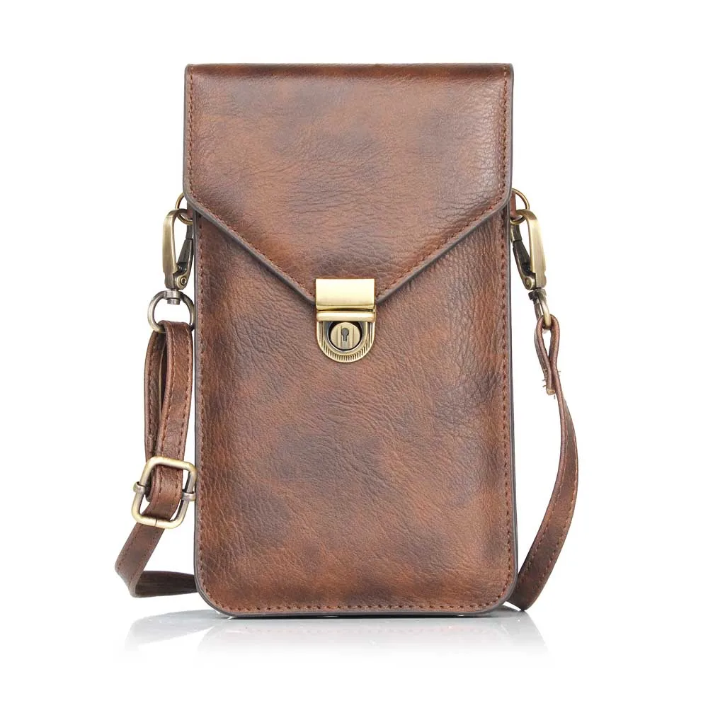 small pouch bag with strap Fashion Rhinoceros pattern Leather Cell Phone Bag Wallet luxury Double deck Neck Strap Shoulder ...
