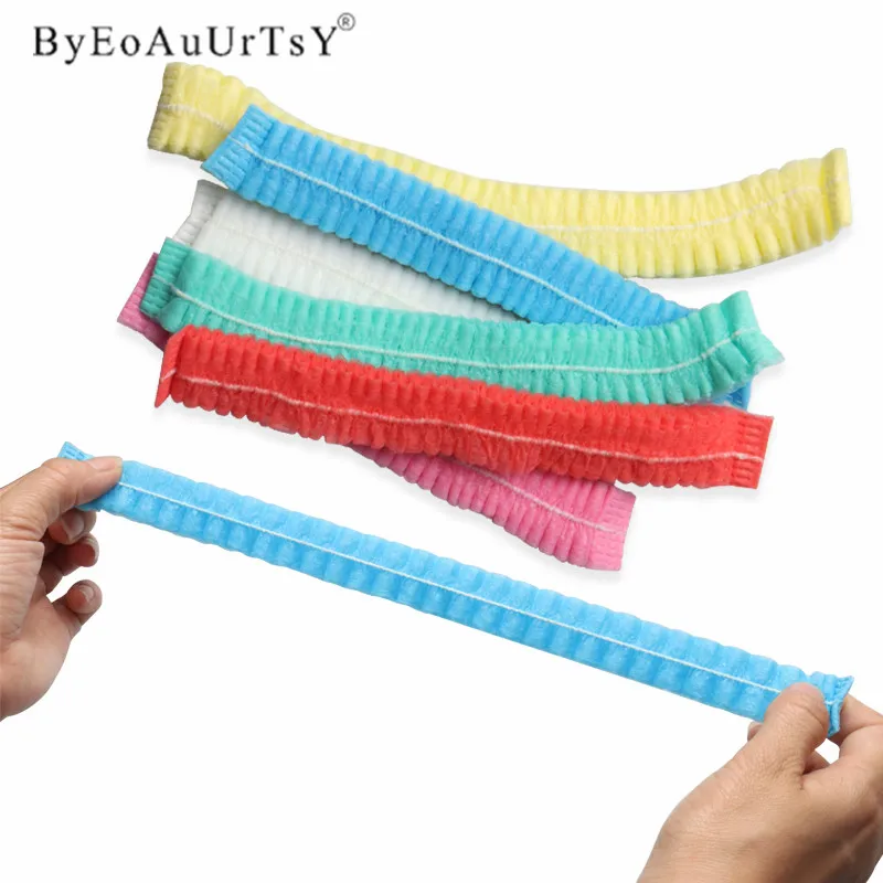 100pcs 일회용 Pleated 탄성 메쉬 모양 속눈썹 확장을위한 부직포 목욕 모자 명확한 방진 머리 모자 샤워 캡