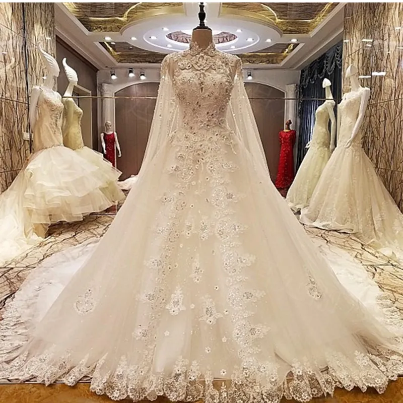 

H&S BRIDAL High neck luxury wedding dress elegant lace bridal wedding gowns 2019 Vestido de Novia with wrap