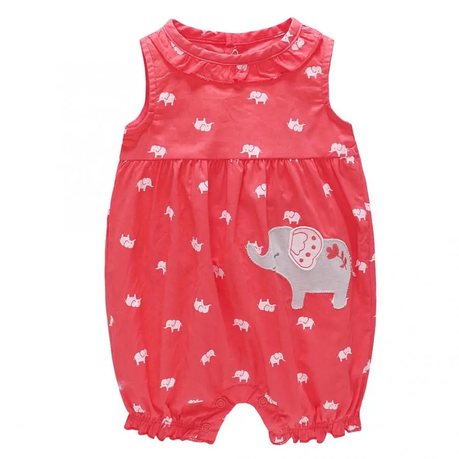 

0-18 Months Baby Short Sleeve Jumpsuit Elephant Pattern Print Cotton Formal Dress Baby Girl Clothes