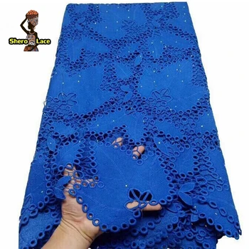 

2019 New Arrived Royal Blue African Fabrics Embroidered Nigerian Guipure Cord Lace Fabric For Women Dress