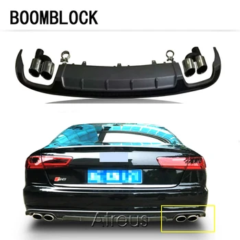 

BOOMBLOCK For Audi A6 Sedan Base 4 Door 2016 S6 Style Rear Bumper Diffuser With Tail Exhaust PP Material Only FIT A6 Bumper