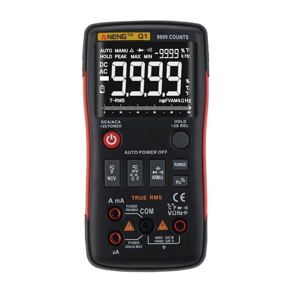 ANENG Q1 мультиметр цифровой True-RMS 9999 тестер digital multimeter транзистор тестер Мультиметр транзисторов указатель напряжения конденсаторов capacitor tester esr метр transistor мультиметор тестор цифровой