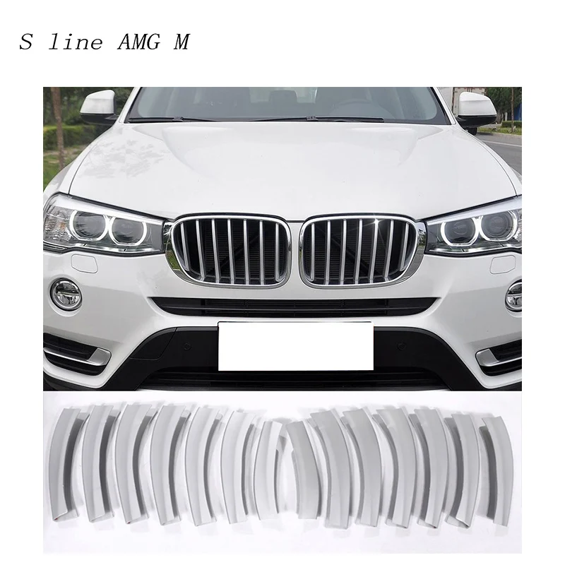

14pcs Front Middle Grill Grids Trim Strips Car Styling Bumper Sticker Exterior Modification Accessories For BMW X3 F25 2011-2017