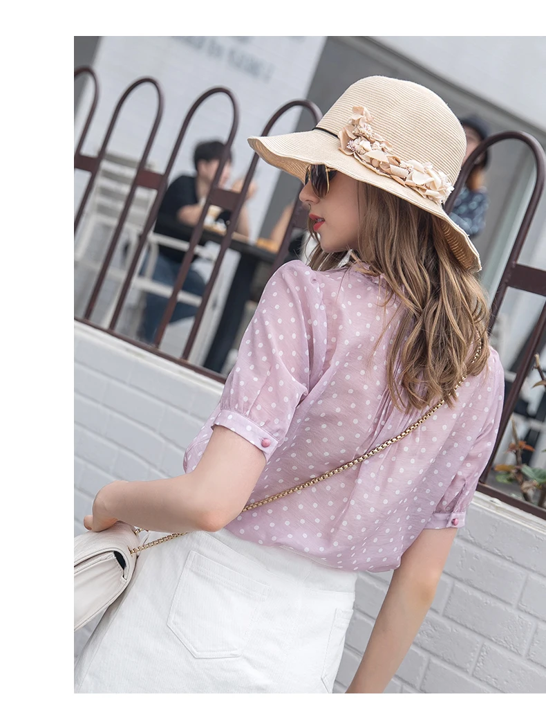 Womens Blouses And Tops Korean Chiffon Polka Dot Blouses Ladies Butterfly Sleeve Sleeves Tops For Women Summer Womens Clothing