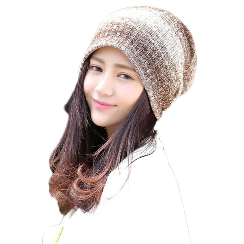 New Gradient Color Unisex Cotton Hats Fashion Caual Knit Women Men Hats Autumn Winter Windproof Warm Double Layered Cap