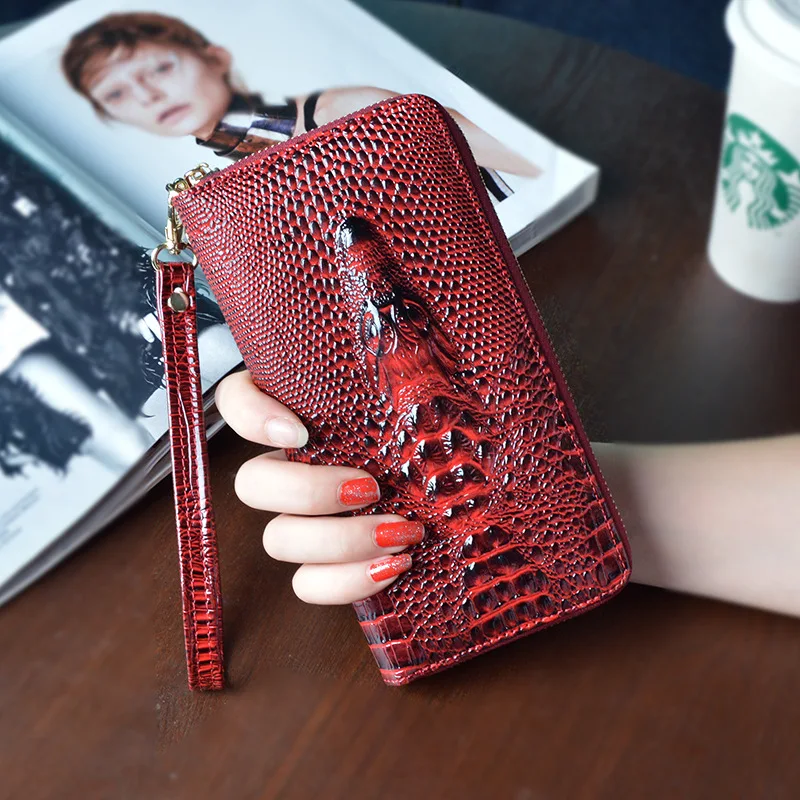 

Vintage fashion Leather 3D Embossing Alligator Ladies Crocodile Long Clutch Wallets Women Wallet Female Coin Purses Holder Brand