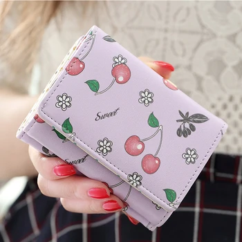 

New Arrival Students Wallet Zipper Lady Cartoon Lovely Fruit Chrry Purse Short Style Closure Fashion Money Bag More Card Slots F