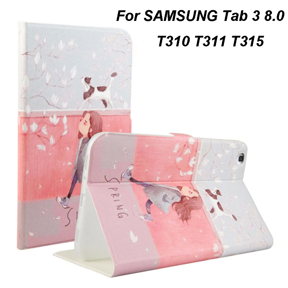 

Cartoon Print Silicon TPU+ PU Leather Smart Tablet Case For SAMSUNG GALAXY Tab 3 8.0" SM-T310 T311 T315 Cover Protective Coque