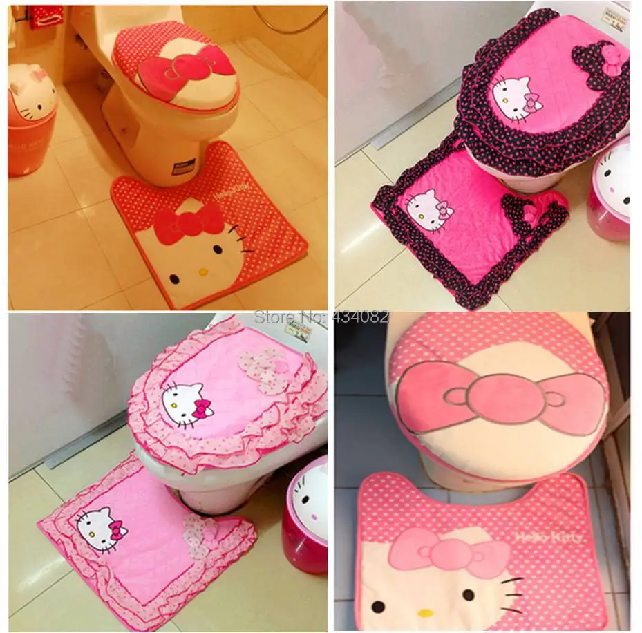 Hello kitty cartoon toilet warm seat cover in bathroom plush polka dot