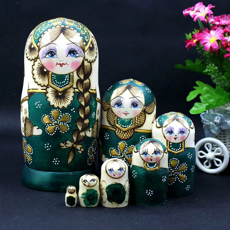 Модные свадебные подарки 7 шт. деревянные русские куклы гнездики красные зеленые