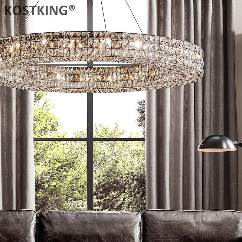 Kosting Современная хрустальная люстра Lustre K9 Cristal светодиодный круглый свет кольцо кристальная висящая лампа для гостиной лампа в помещении