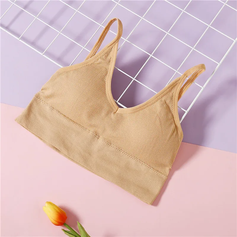 Beige Хлопковый бюстгальтер без косточек, сексуальный бюстгальтер с открытой спиной для девочек, укороченный топ с подкладкой, 6 цветов, нижнее белье без подкладки, беспроводные бюстгальтеры для женщин, женское нижнее белье, Новинка - Цвет: Beige