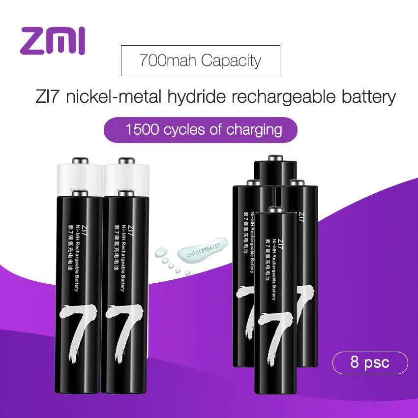 

8pcs/lot Xiaomi Rechargeable Battery AAA 700mAh 1.2V Ni-MH ZMI ZI7 Power Bank Battery Pack For Remote Control Car Toys