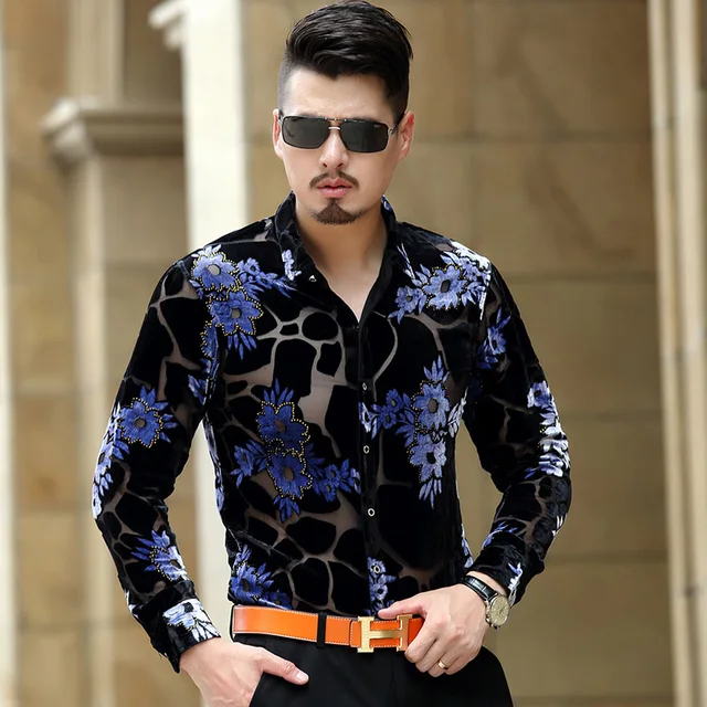 men's shirt with embroidered flowers