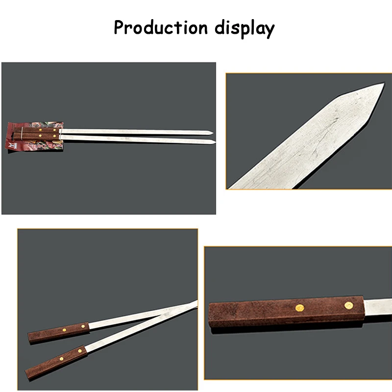 Barbecue Stainless Steel Flat Meat Skewers With Wooden Handles Outdoor Barbecue Grills BBQ Forks Accessories Roasting Fork 60cm