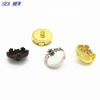 

SEA MEW 15MM Round Cabochon Base 5 Colors Brass Crown End Caps Buckle Base Hooks Blank Tray Clasps Setting For Jewelry Making