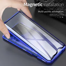 Luxury Magnetic Case For Oneplus 7 Pro Case Aluminum Metal Frame Transparent Glass Front Back 360 Cover For One Plus 7 1+7 Pro