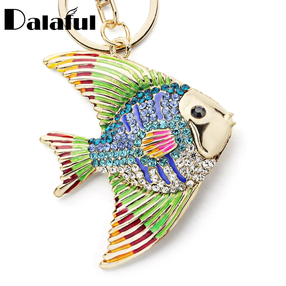 

Dalaful Tropical Fish Keyrings Keychains Multicolour Enamel Crystal Goldfish Key Chains Holder Bag Pendant For Car K366