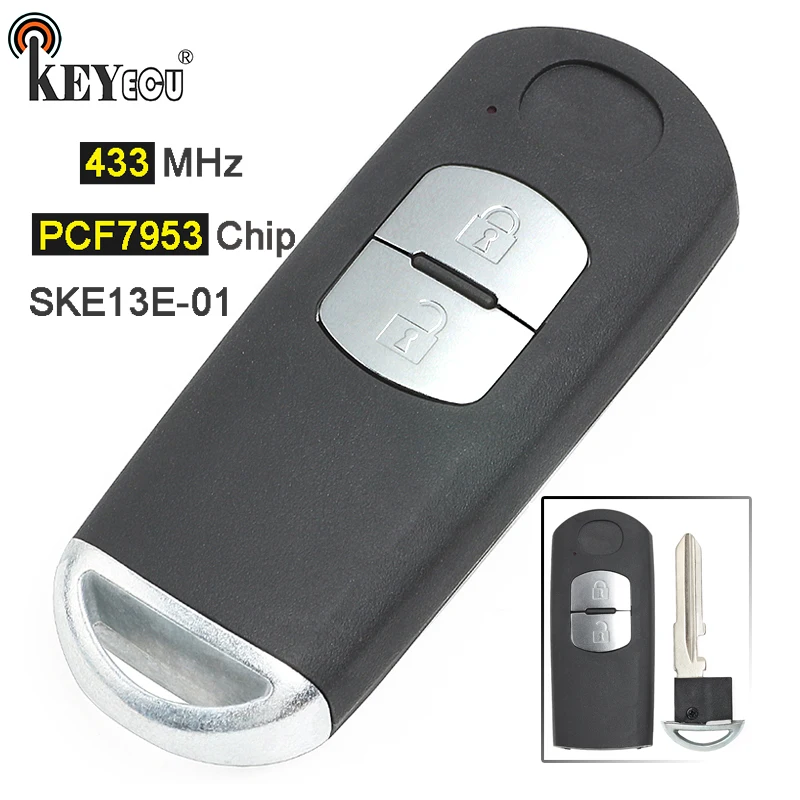 

KEYECU 1x/ 3x 433MHz PCF7953 Chip FCC: SKE13E-01 Genuine 2 Button Smart Remote Car Key Fob for Mazda 3 CX-5 2015 2016 2017