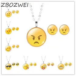 ZBOZWEI новые Emoji выражение Ювелирные наборы Стекло кабошон Цепочки и ожерелья серьги Винтаж серебро Цвет Jewelry Для женщин подарок