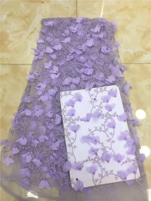

Hot sale beautiful embroidered 3d french lace fabric with beads nigeria tulle lace for wedding dress Purple, green, white, grey