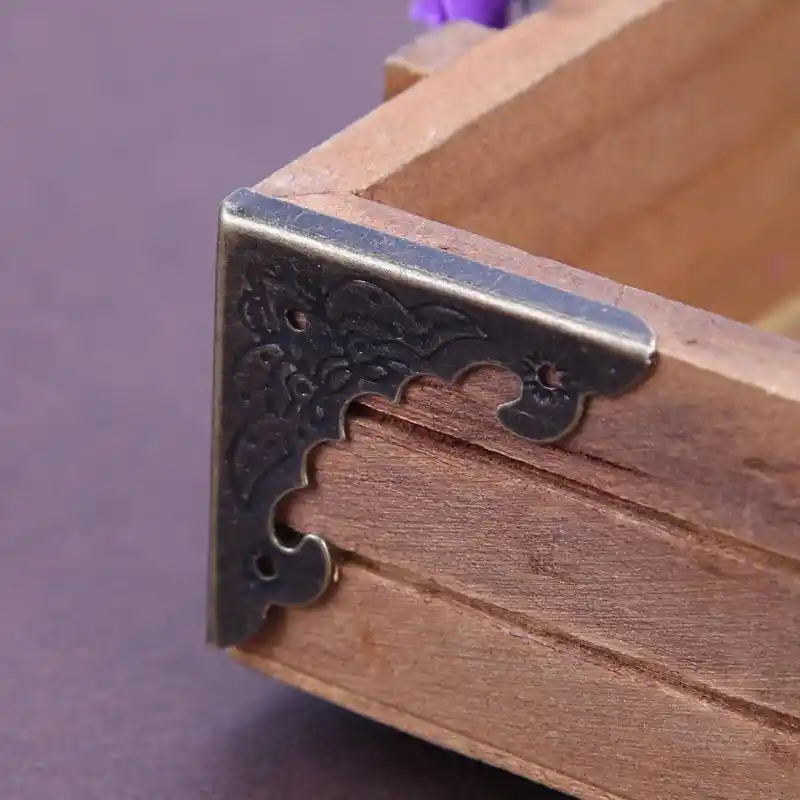 caja de almacenamiento de cofre de joyer/ía Esquina de muebles decorativos Vintage para caja de madera Protector de esquina de bronce de 12 Uds Protector de esquina para pies y piernas