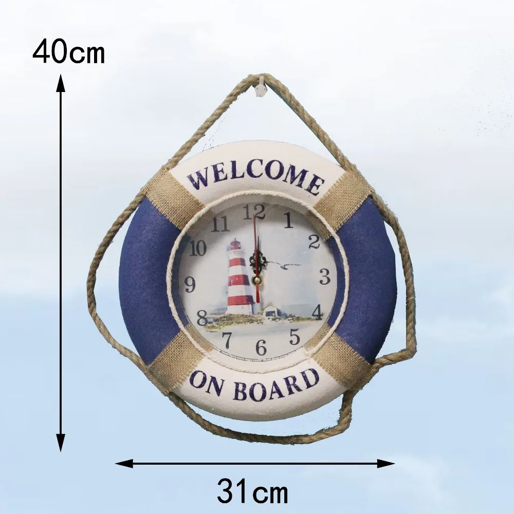 Спасательное кольцо, часы, пляжный морской тематический морской корабль, спасательный круг, Декор, настенные подвесные украшения, фабрика, средиземноморская, ручная работа, океан