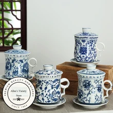 Китайские традиционные чашки чайная чашка с крышкой блюдце голубой и белый фарфор чайная чашка керамика керамическая Кофейная Кружка Чайный Набор