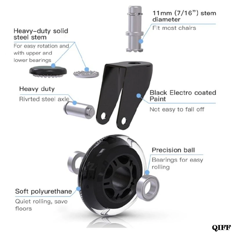5 шт. 11x22 мм колесики для офисного кресла Wivel резиновые колесики безопасные роликовые ролики Замена для домашней мебели Jun14