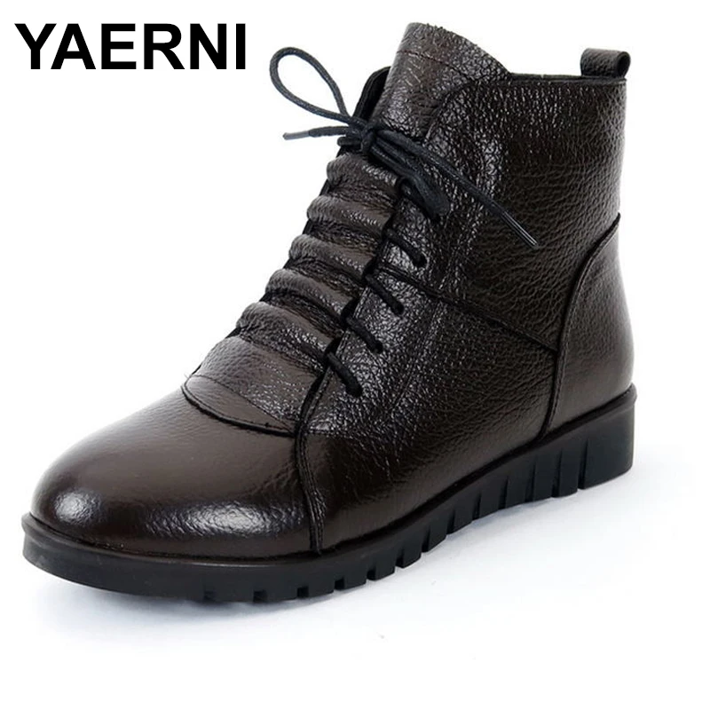 

YAERNI Plus Size(35-43) Winter Women Shoes Woman Genuine Leather Flat Ankle Boots Snow Boots Women Boots E294