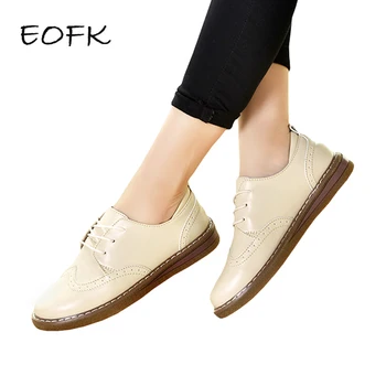 

EOFK Women Flat Shoes Women's Brogue Shoes Woman Spring Autumn High Quality Genuine Leather Ladies Casual Flats Female Footwear