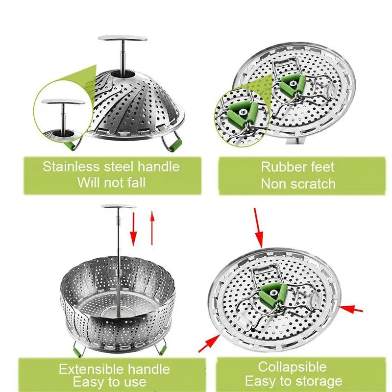 Нержавеющая сталь растительного пароход корзина Подходит мгновенный горшок Плита выдвижная ручка Дизайн Премиум Steamers2049