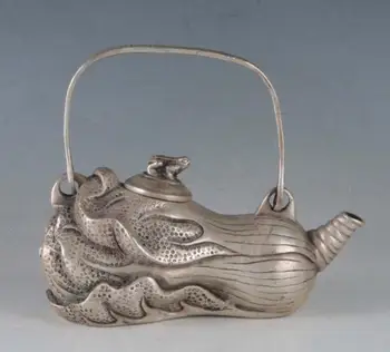 

Chinese Tibet Silver cabbage Frog lid Teapot