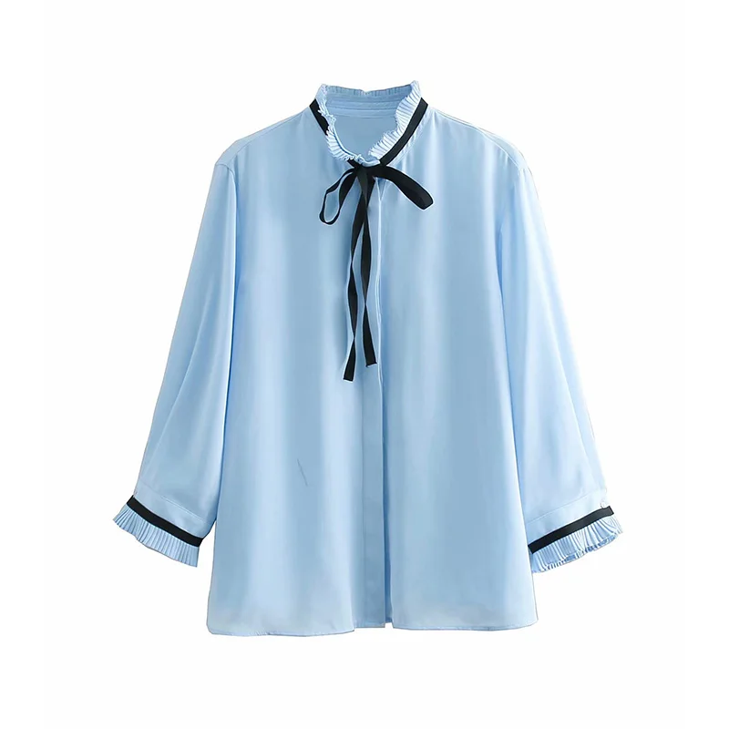 

Women Tops Blouses Spring Elegant Long Sleeve Solid Casual Blouse Female Work Wear Chaotic Shirts with Tape