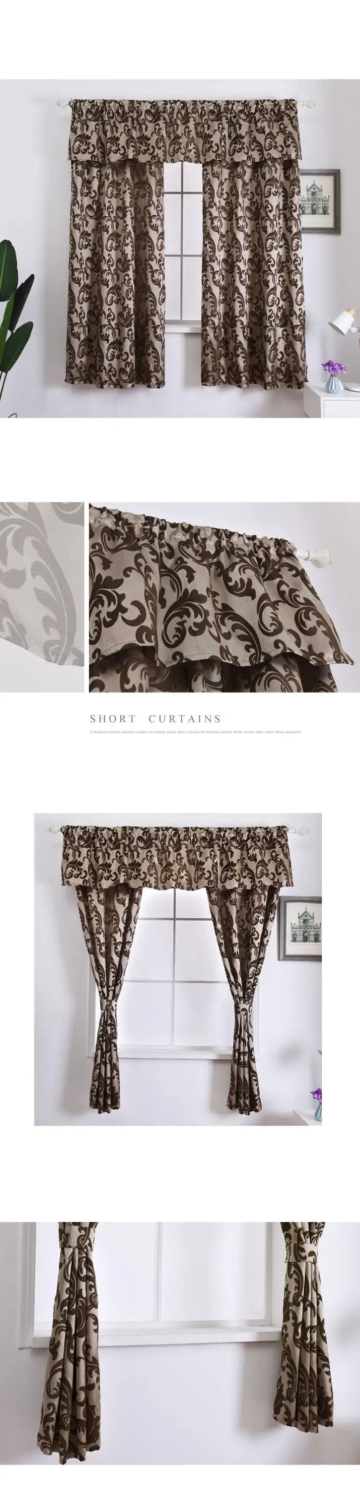 LOZUJOJU Plant vein jacquard short curtains drops for bedroom windows rustic European decor curtains kitchen windows semi shade  (2)