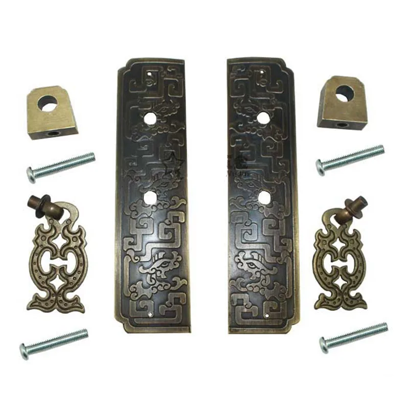 Brass Hardware Set Antique Wooden Box Latch Hasp+Pull Handle+Hinges+Bolts+Old Lock Furniture Accessories